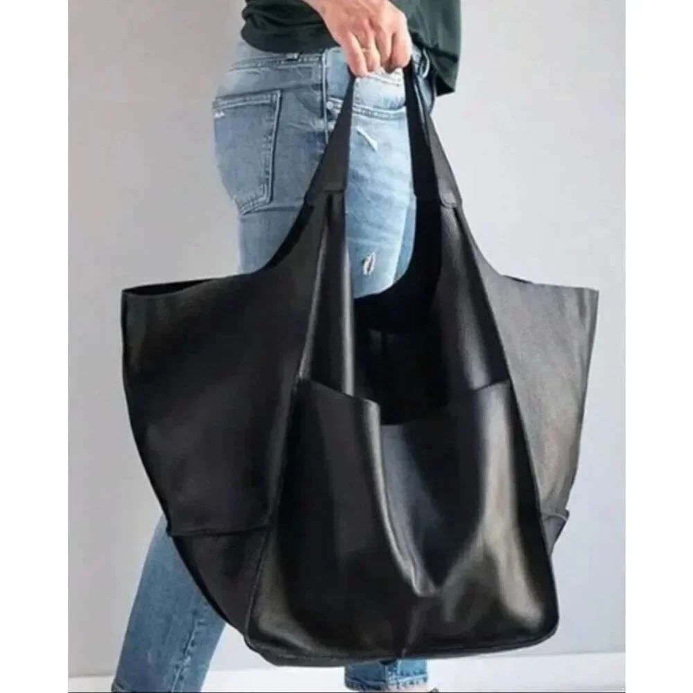 Luxe Vegan Leather Minimalist Oversized Tote Bag